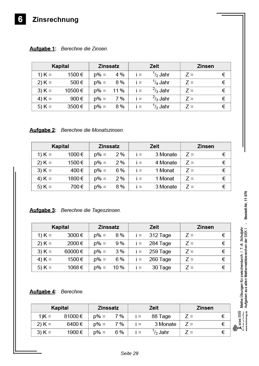 Mathe-Übungen für zwischendurch / Klasse 7-8