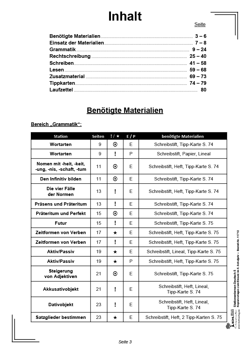 Stationenlernen Deutsch / Klasse 5