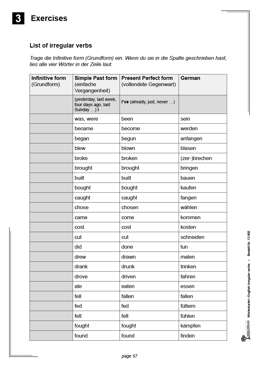 Wörterkartei Englisch / Irregular verbs