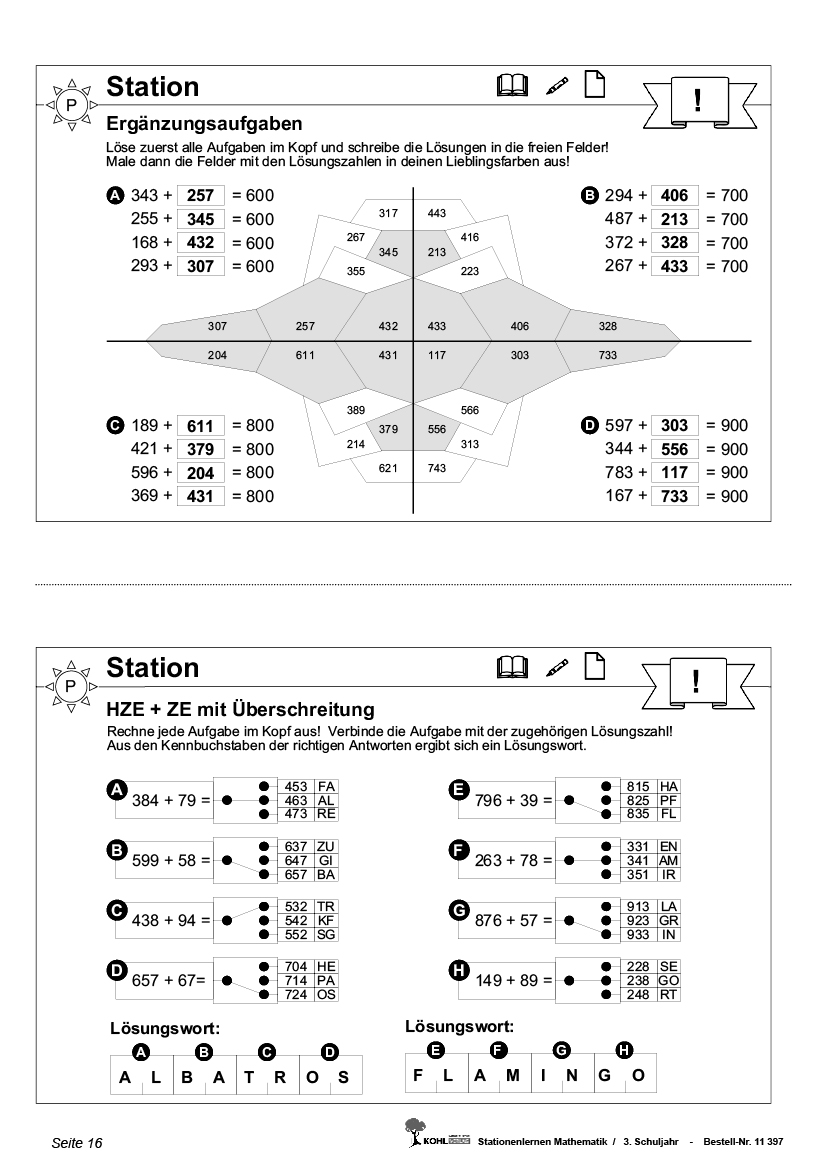 Stationenlernen Mathe / Klasse 3