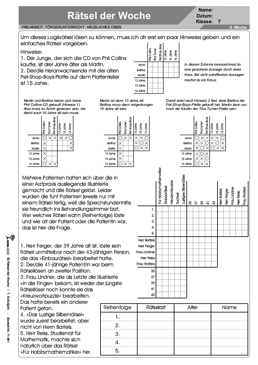 52 Rätsel der Woche / Klasse 7