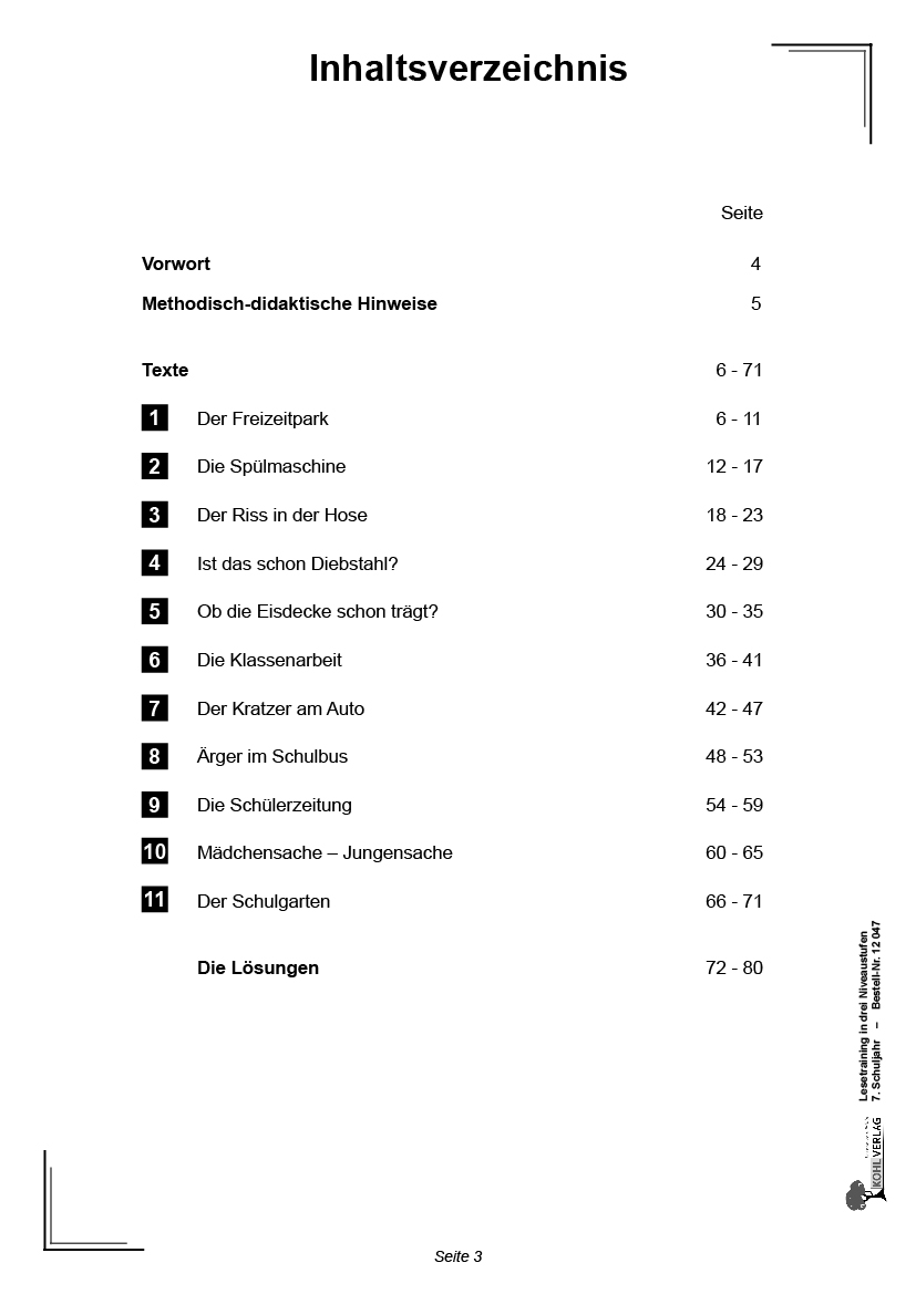 Lesetraining in drei Niveaustufen / Klasse 7