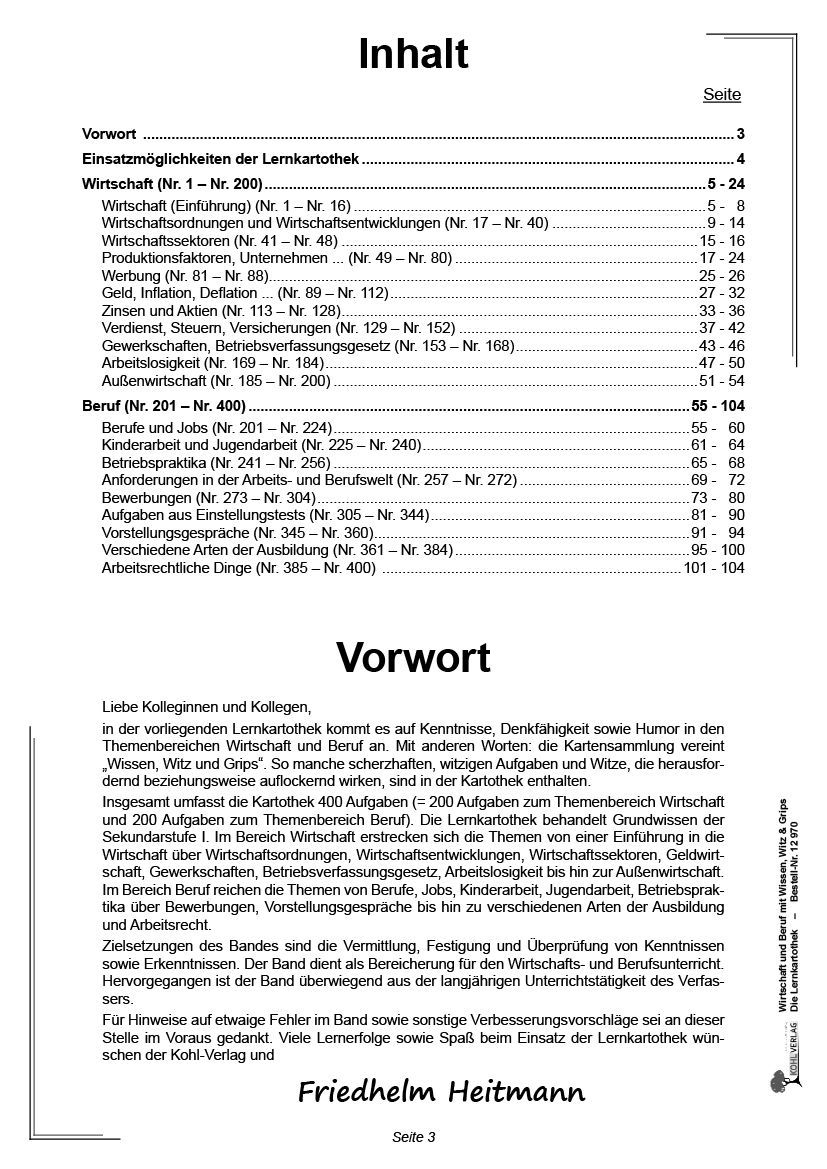 Wirtschaft und Beruf mit Wissen, Witz & Grips  -  Die Lernkartothek