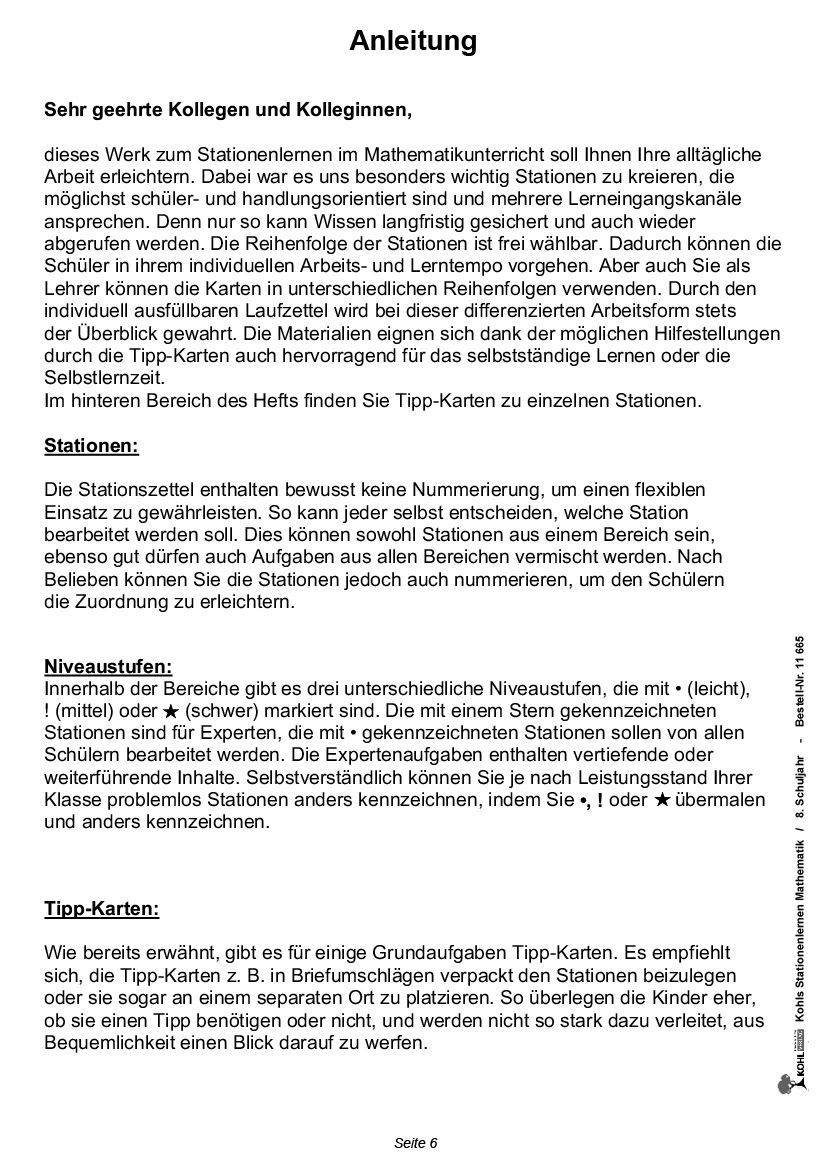 Stationenlernen Mathe / Klasse 8