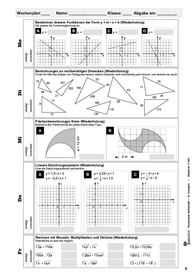 Wochenplan Mathe / Klasse 10