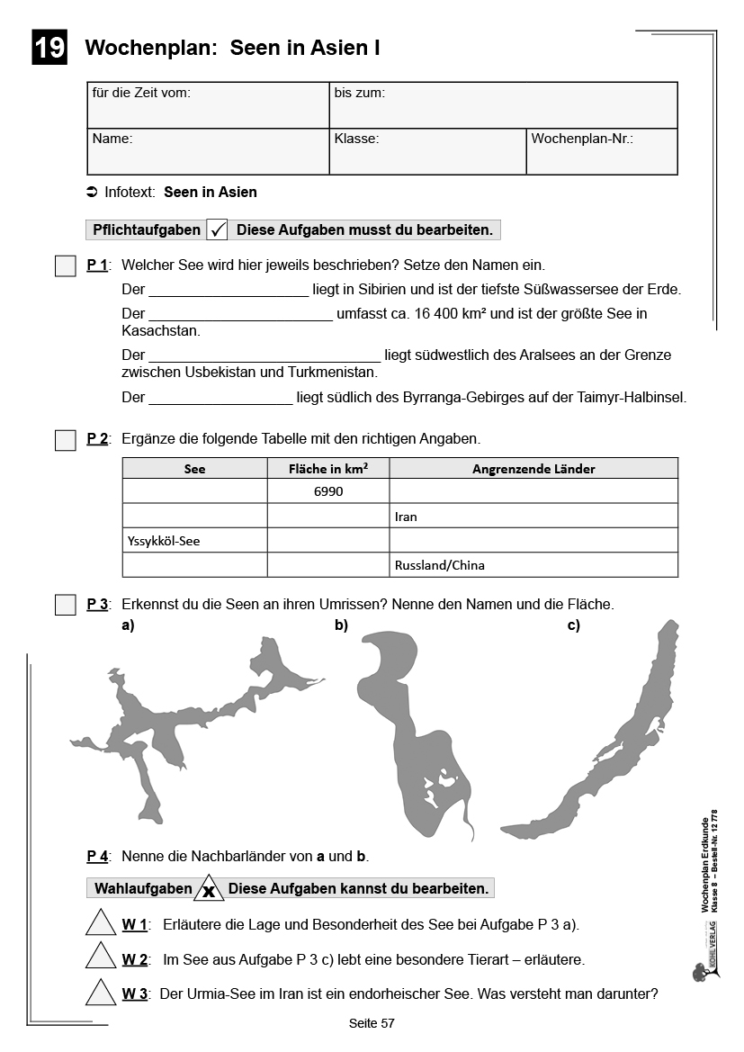 Wochenplan Erdkunde / Klasse 8