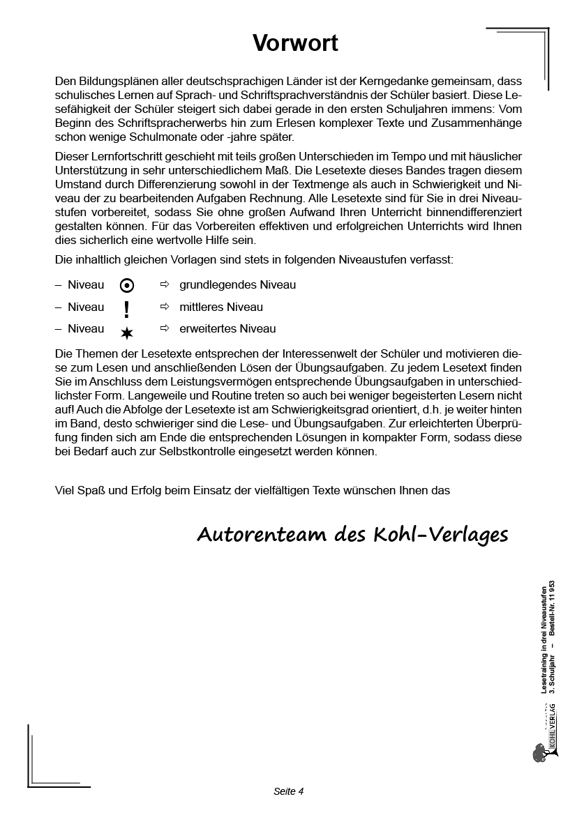Lesetraining in drei Niveaustufen / Klasse 3