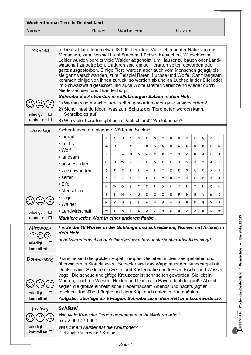 Wochenplan Deutschland