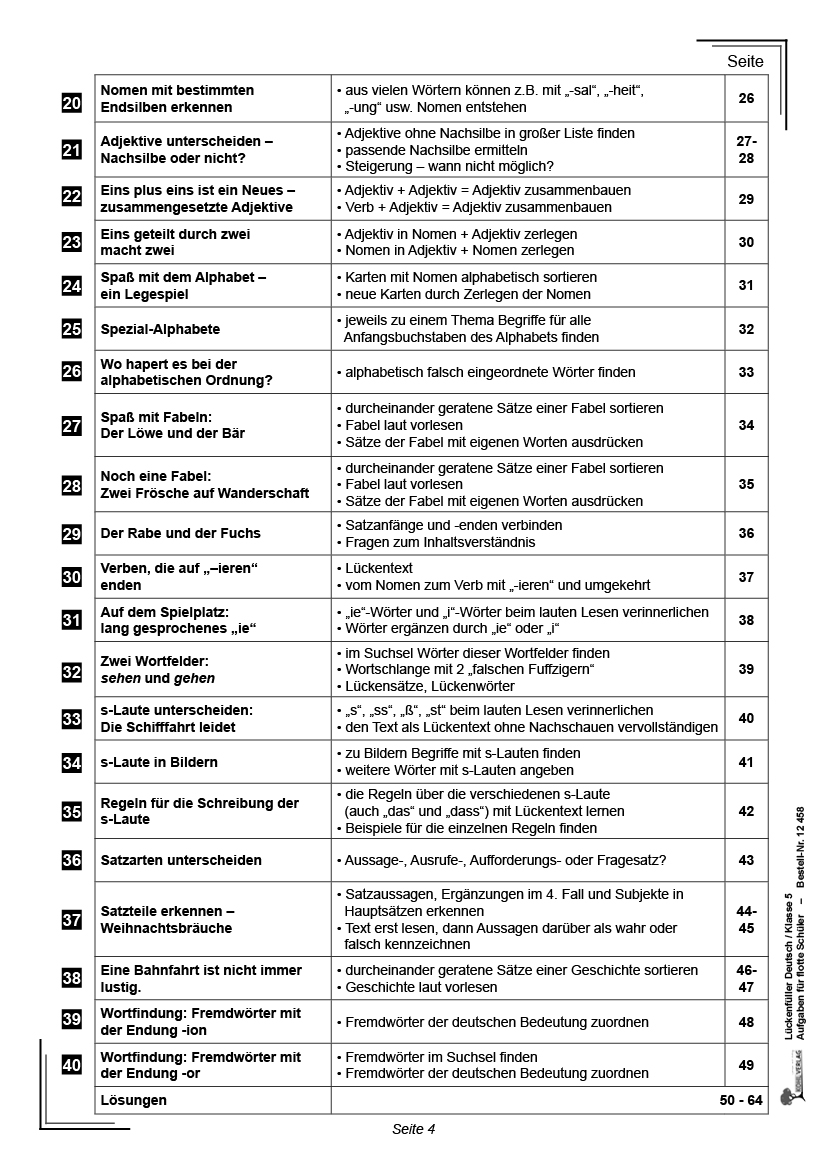 Lückenfüller Deutsch / Klasse 5