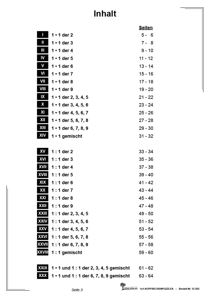 1x1 Kopfrechenpuzzles