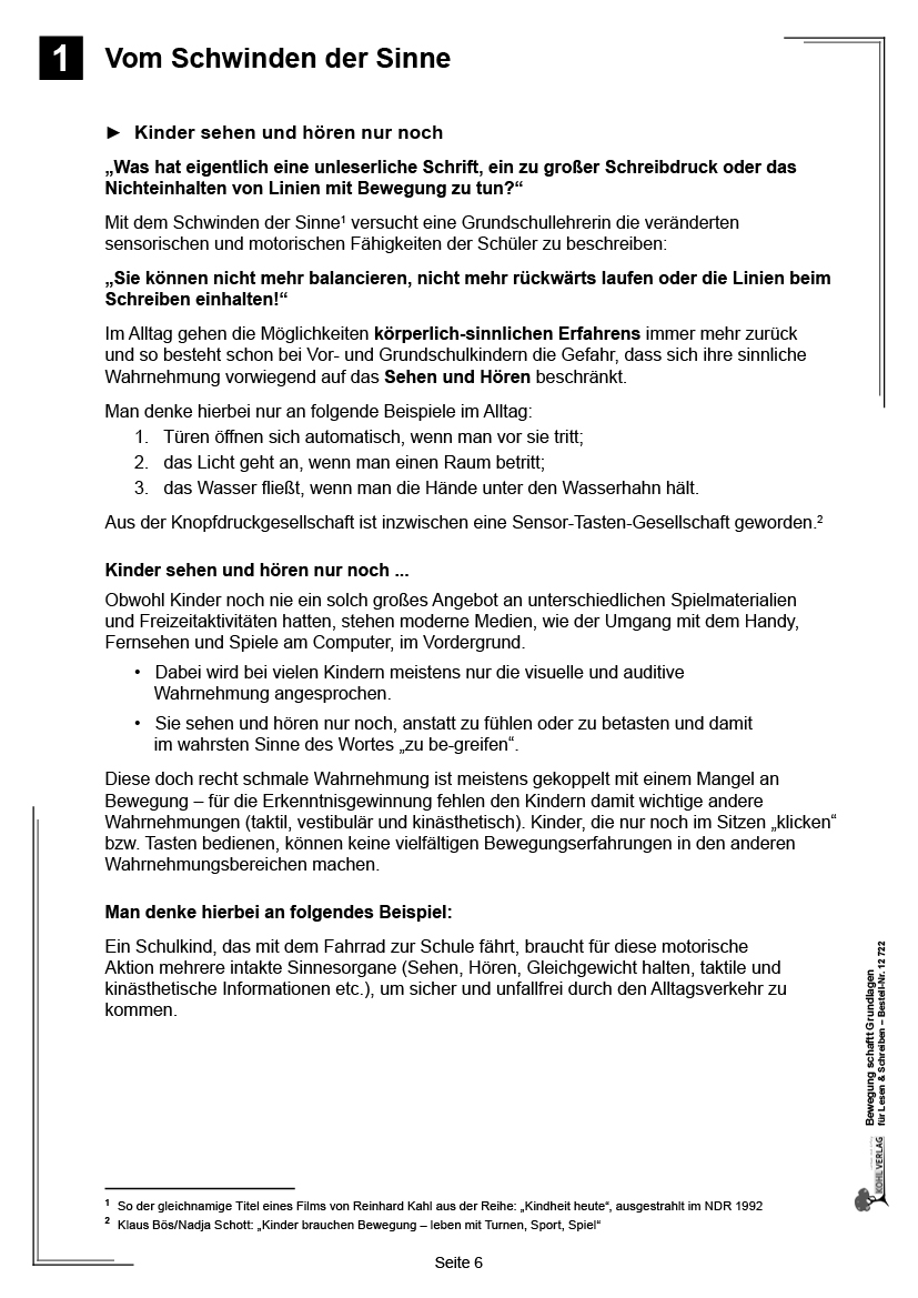 Bewegung schafft Grundlagen für Lesen und Schreiben