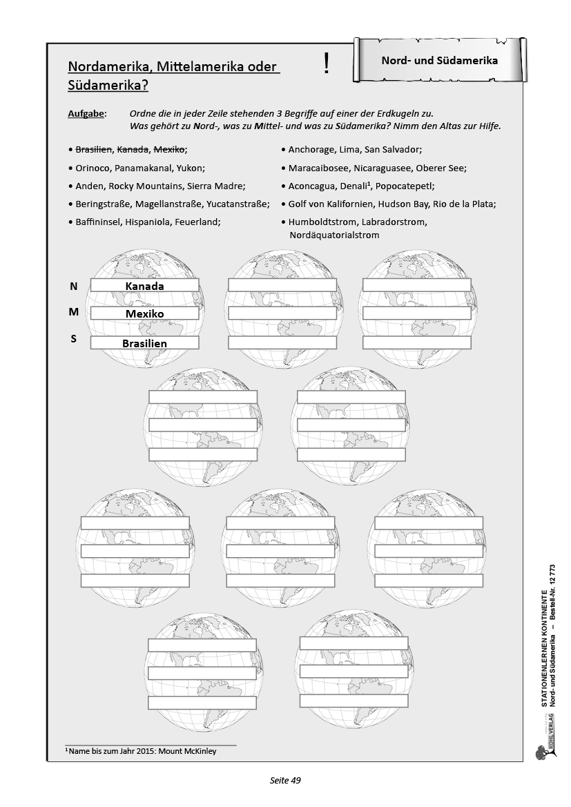 Stationenlernen Kontinente / Nord- und Südamerika