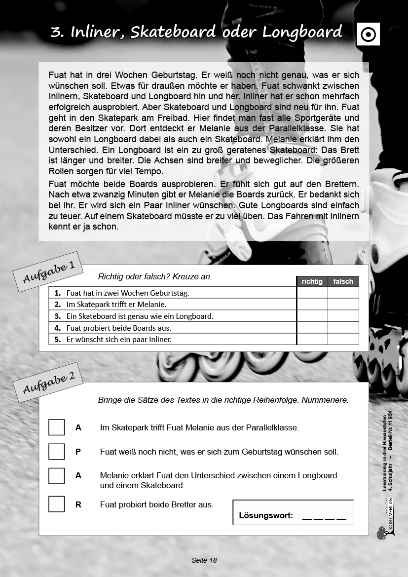 Lesetraining in drei Niveaustufen / Klasse 4