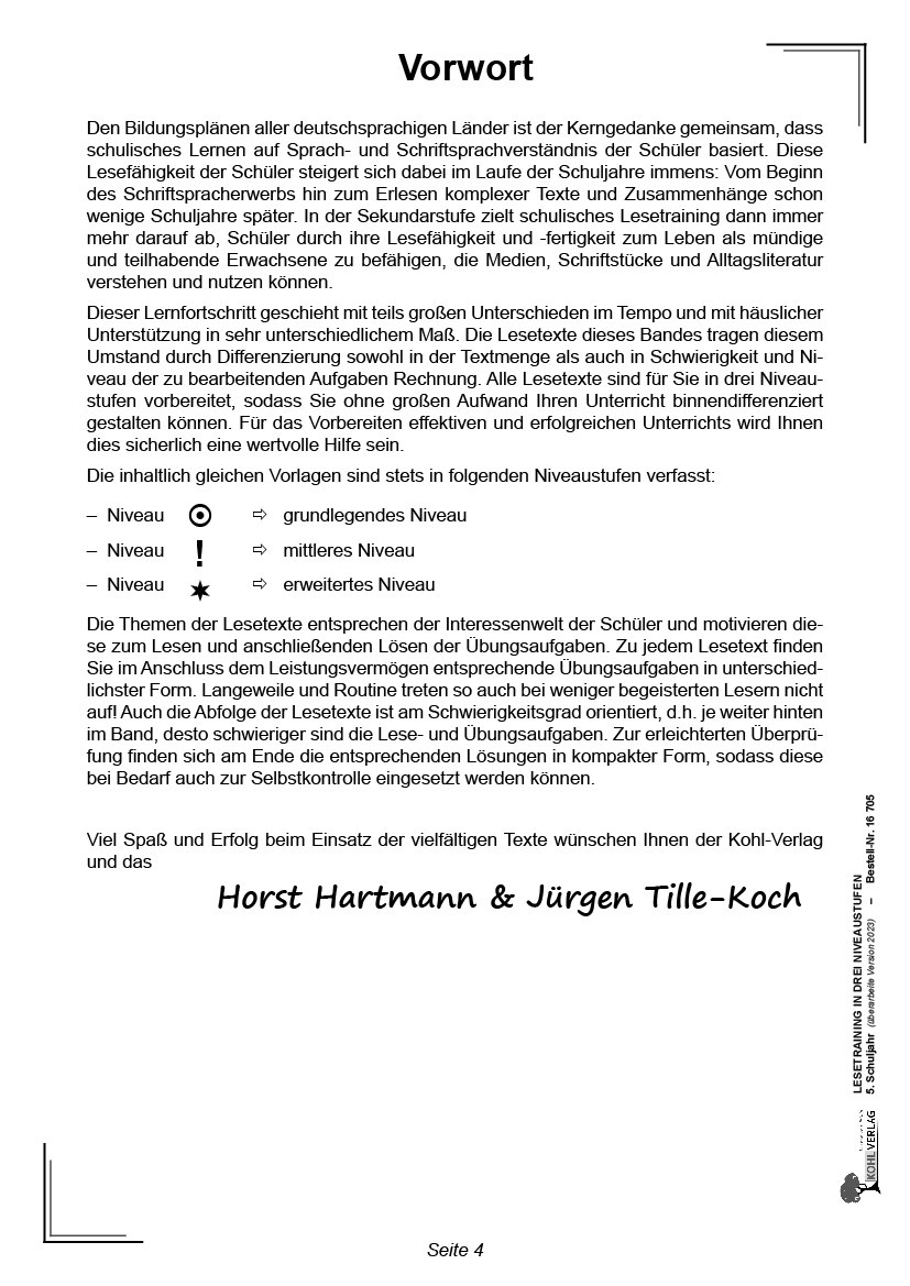 Lesetraining in drei Niveaustufen / Klasse 5