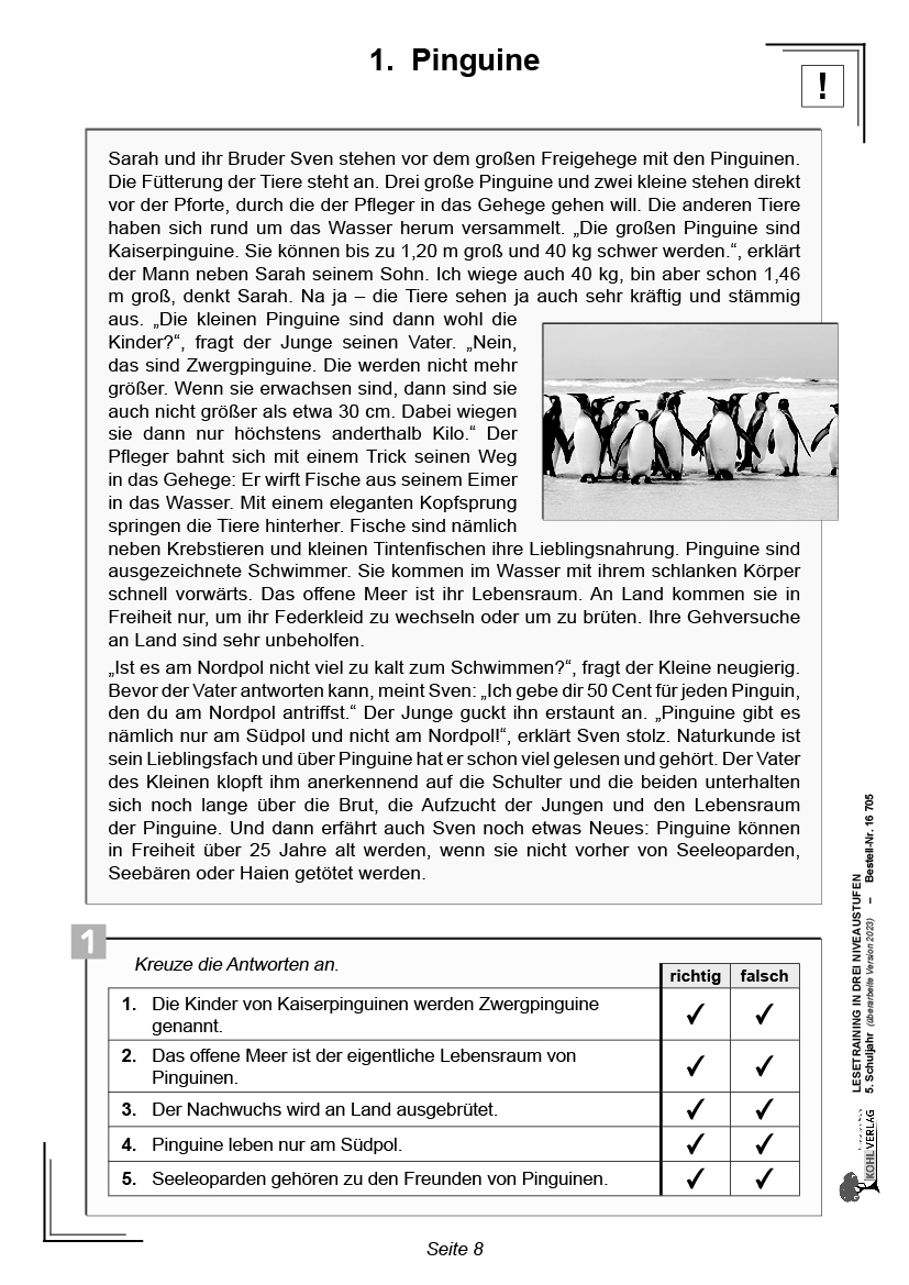 Lesetraining in drei Niveaustufen / Klasse 5