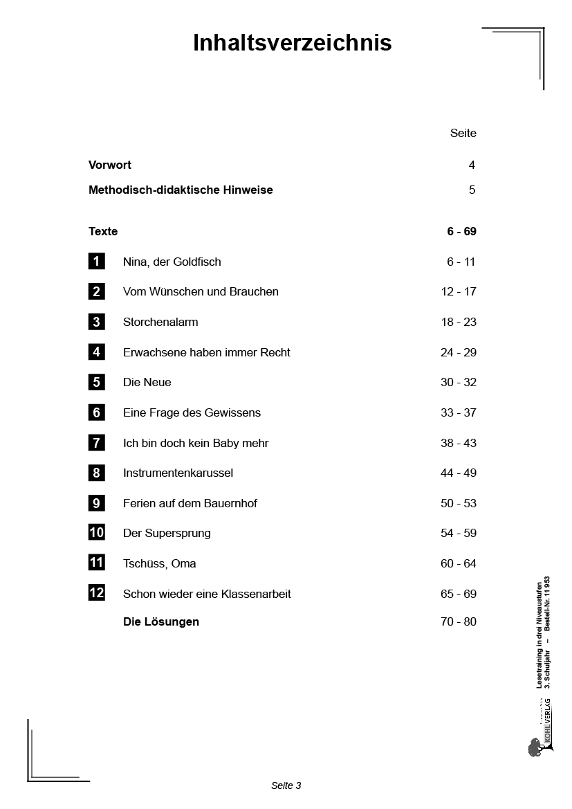 Lesetraining in drei Niveaustufen / Klasse 3