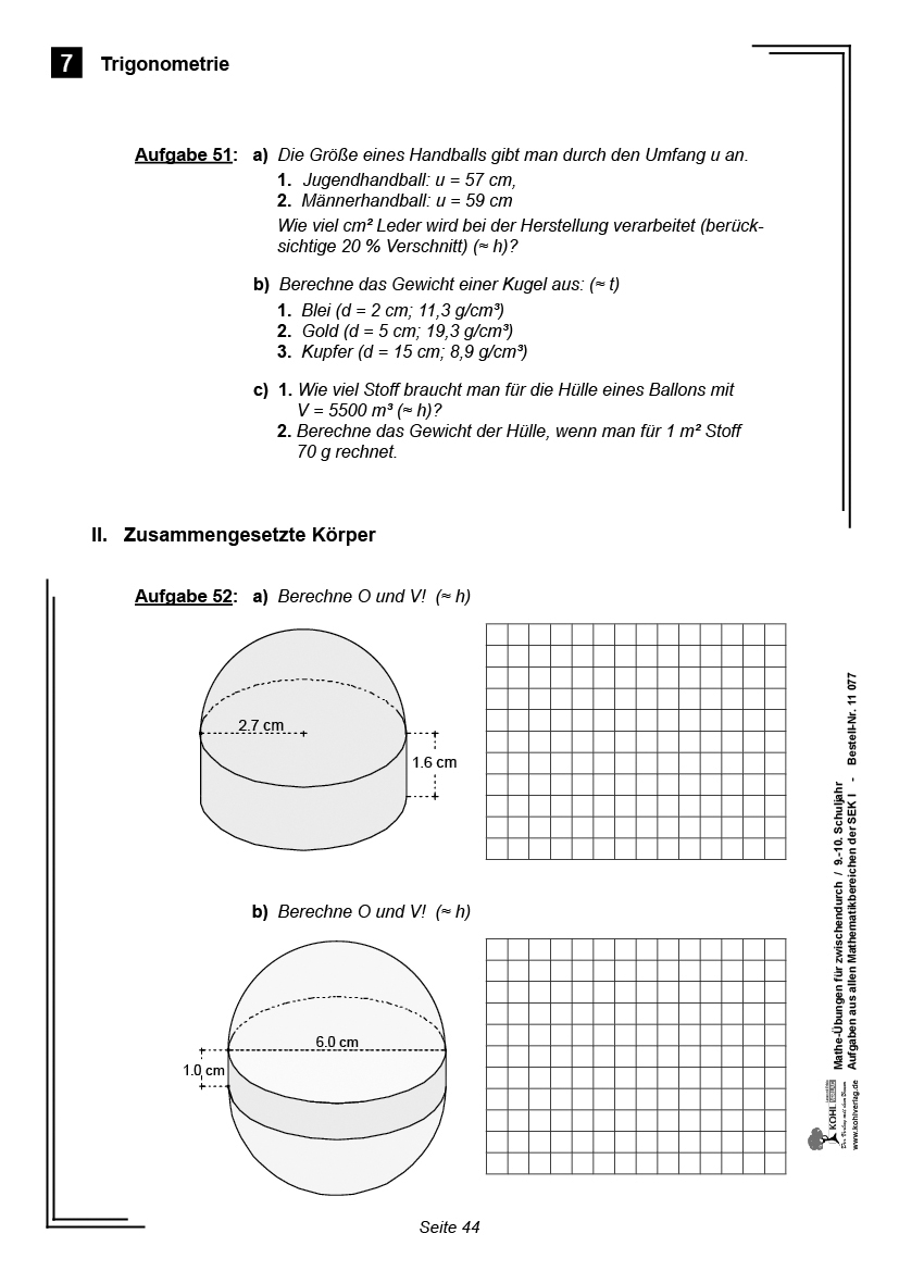 Mathe-Übungen für zwischendurch / Klasse 9-10