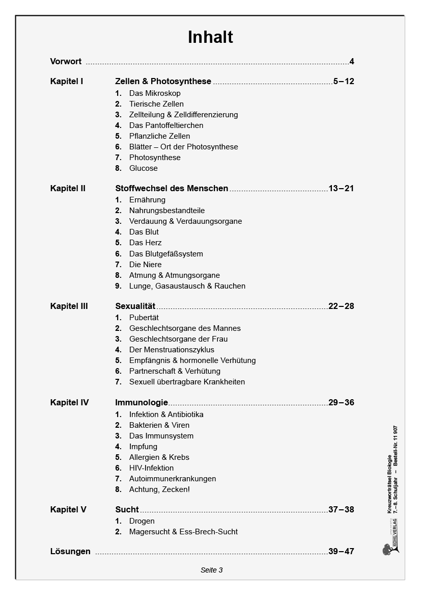 Kreuzworträtsel Biologie / Klasse 7-8