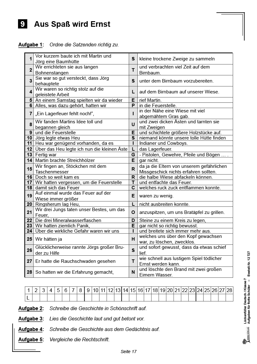 Lückenfüller Deutsch / Klasse 7