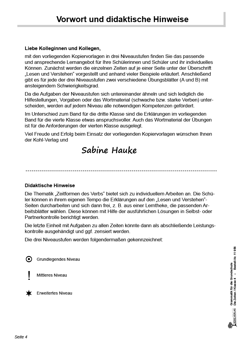 Grammatik für die Grundschule - Die Zeiten / Klasse 4