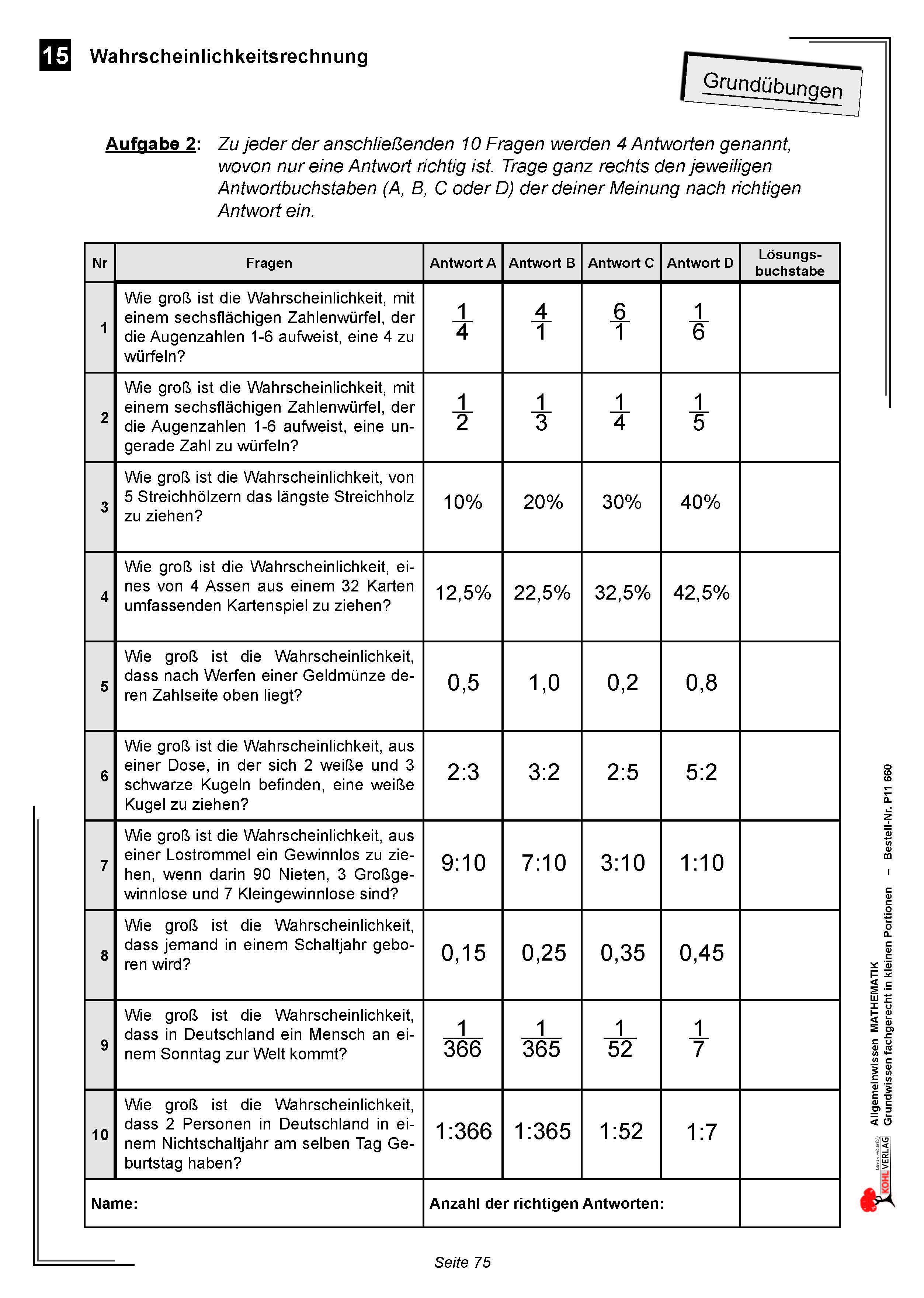 Allgemeinwissen fördern MATHEMATIK: Wahrscheinlichkeitsrechnung