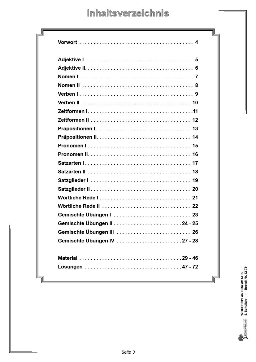 Wochenplan Grammatik / Klasse 5