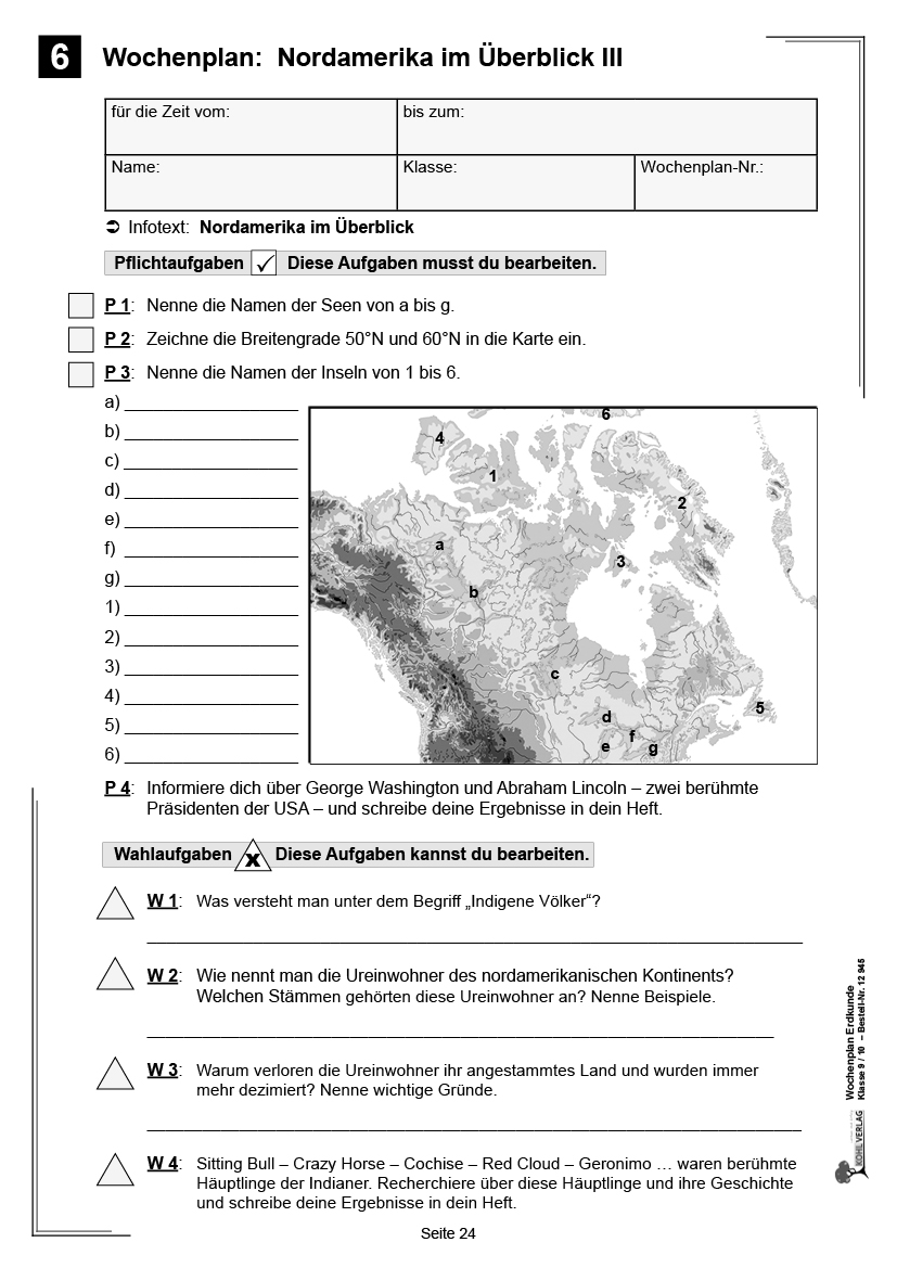 Wochenplan Erdkunde / Klasse 9/10