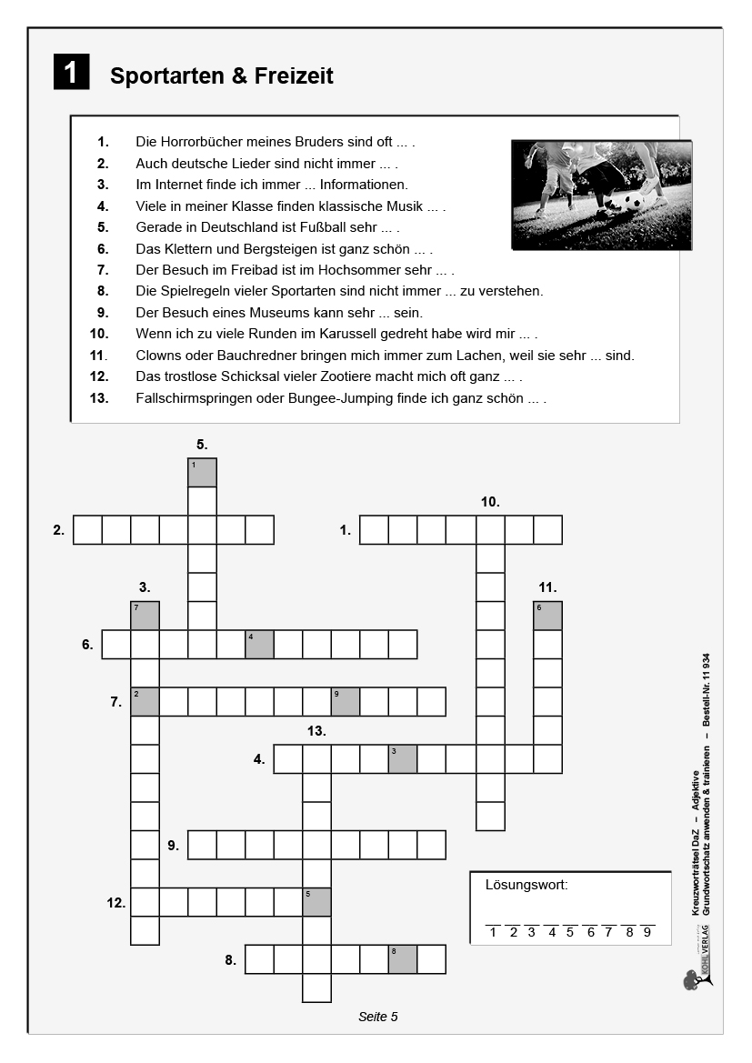 Kreuzworträtsel DaZ - Adjektive