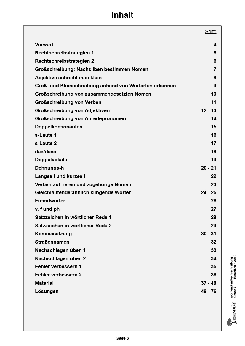 Wochenplan Rechtschreibung / Klasse 7