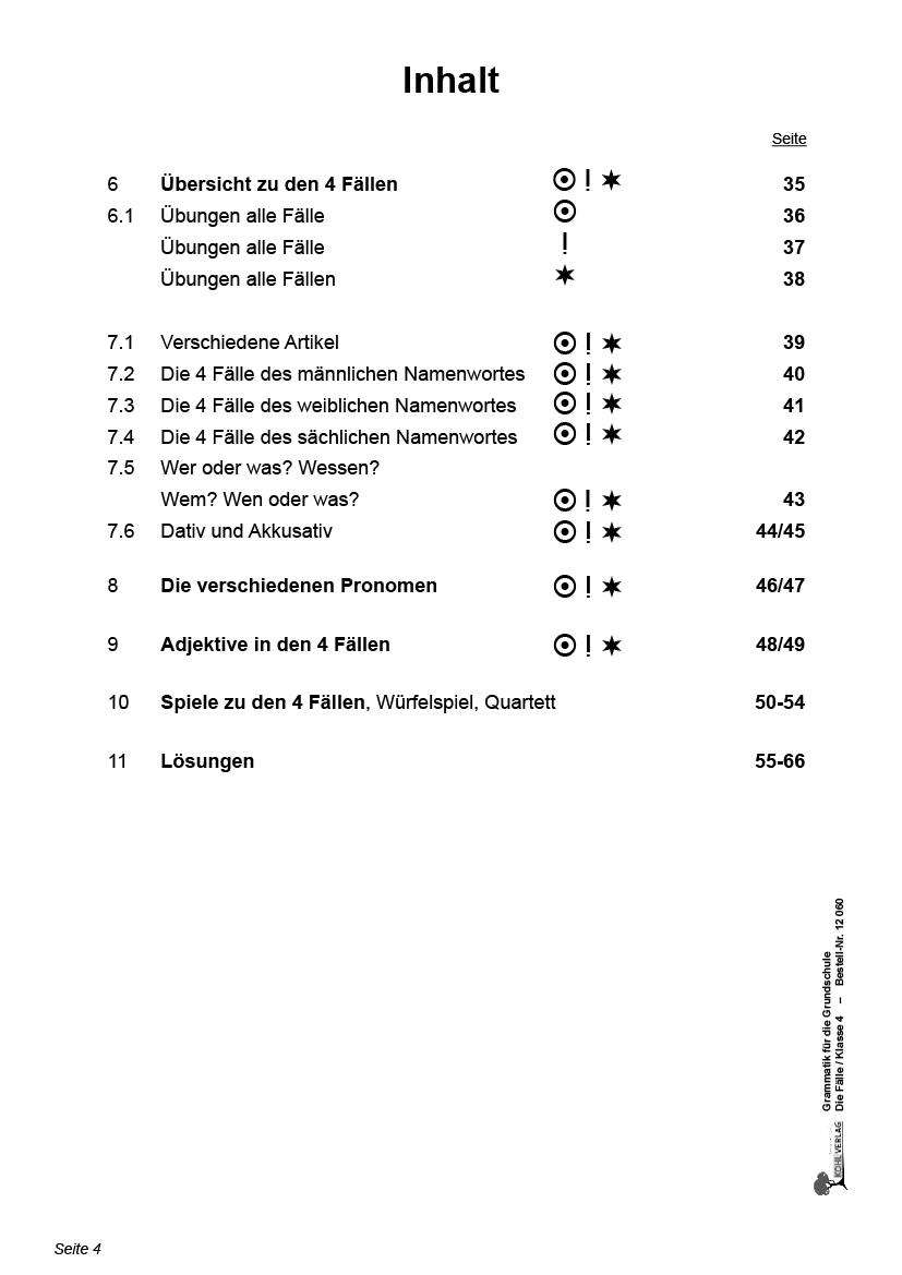 Grammatik für die Grundschule - Die Fälle / Klasse 4