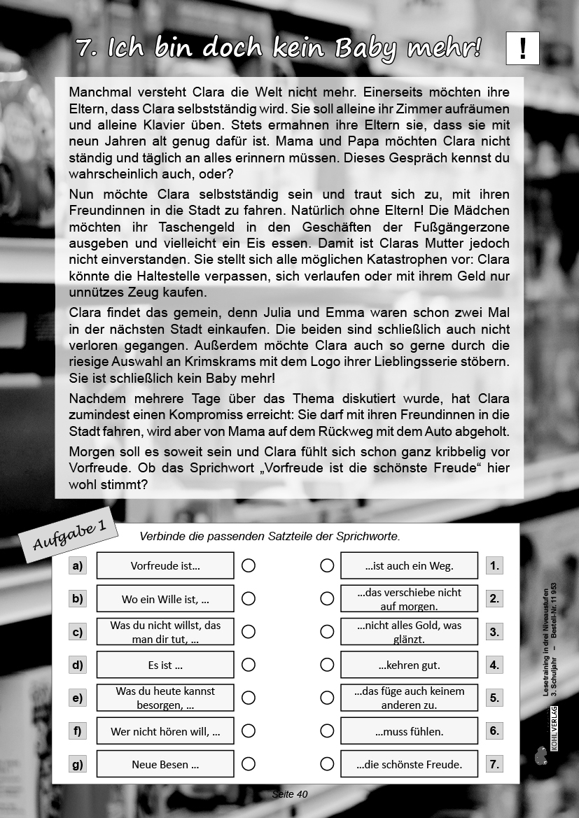 Lesetraining in drei Niveaustufen / Klasse 3