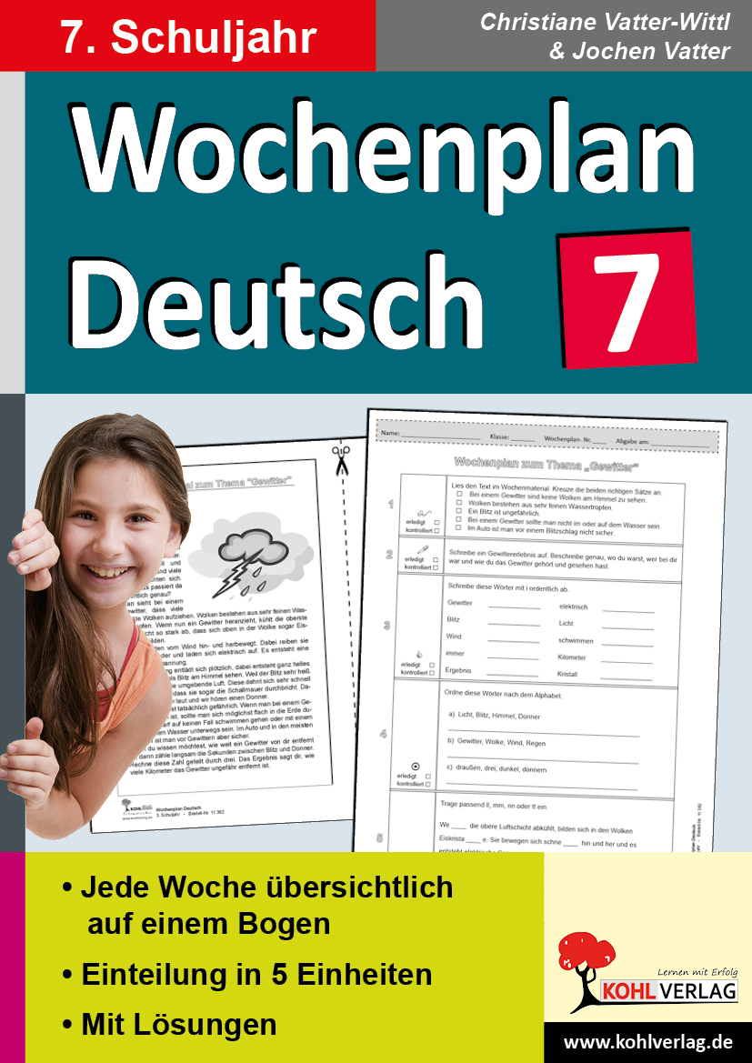Wochenplan Deutsch / Klasse 7 - Jede Woche übersichtlich auf einem Bogen! (7. Schuljahr)
