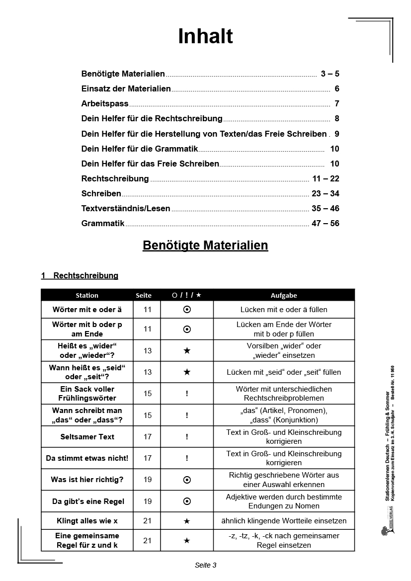 Stationenlernen Deutsch / Frühling & Sommer - Klasse 3/4