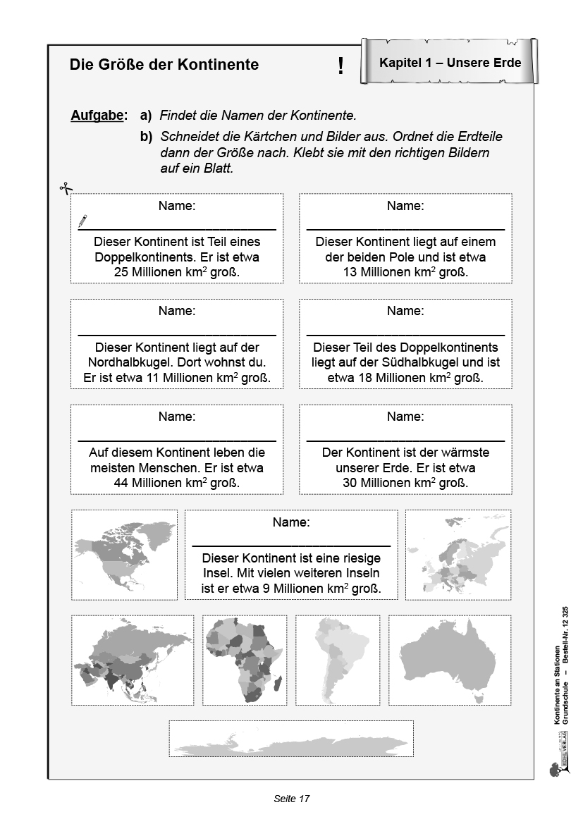 Kontinente an Stationen / Grundschule