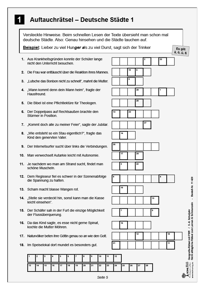 Geographie-Rätsel mit Witz! - 5.-8. Schuljahr