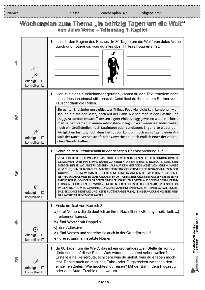 Wochenplan Deutsch / Klasse 7