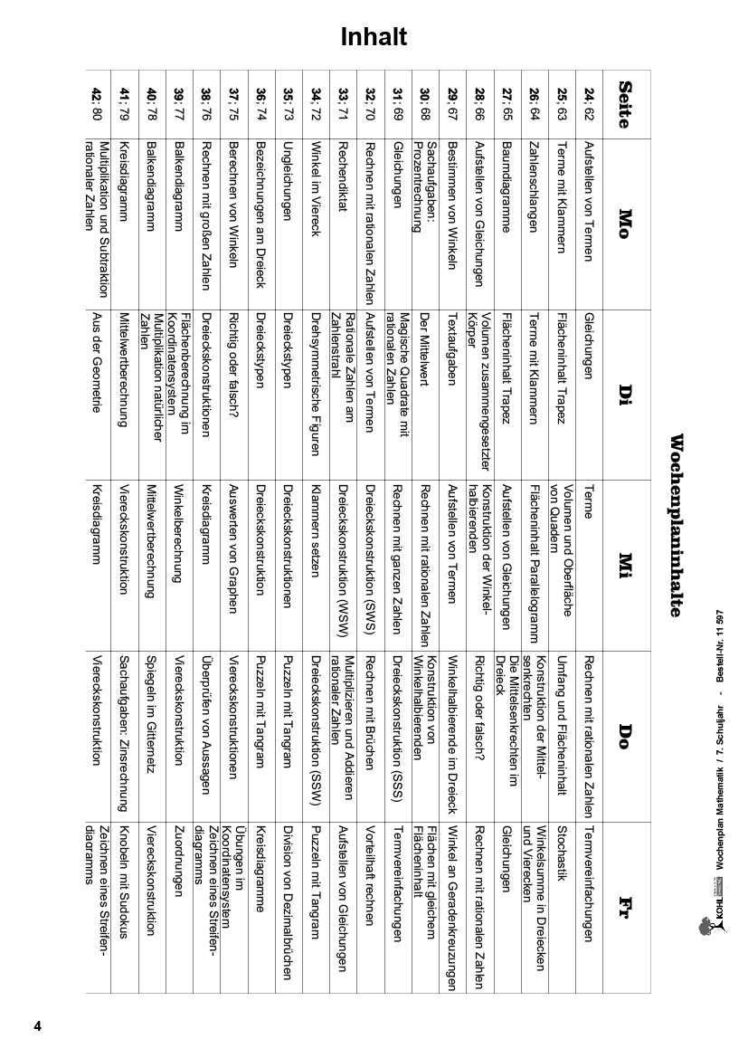 Wochenplan Mathe / Klasse 7