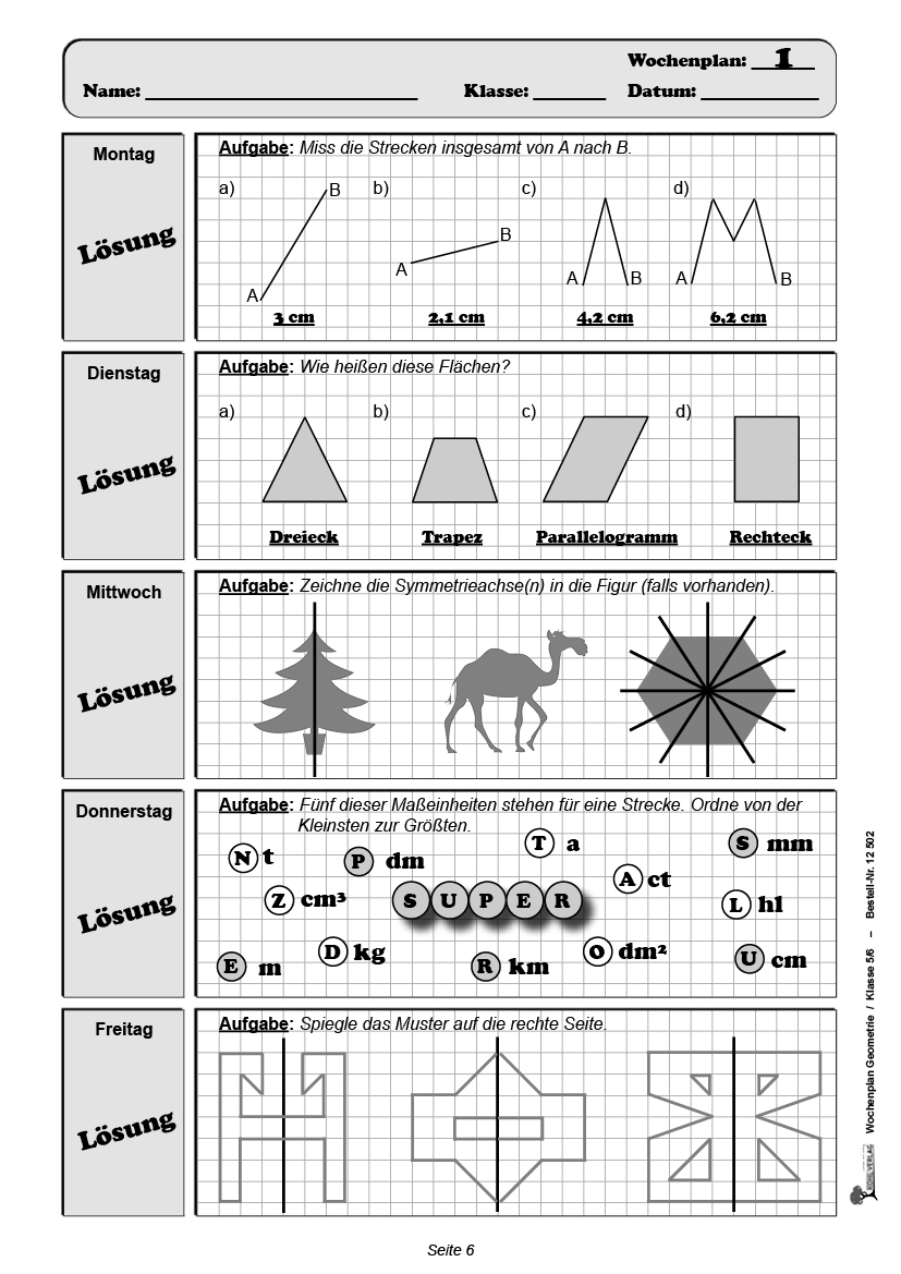 Wochenplan Geometrie / Klasse 5-6