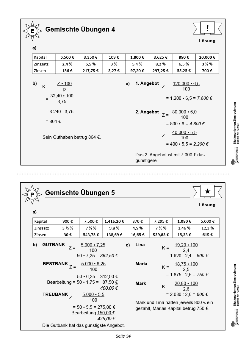 Stationenlernen Zinsrechnung