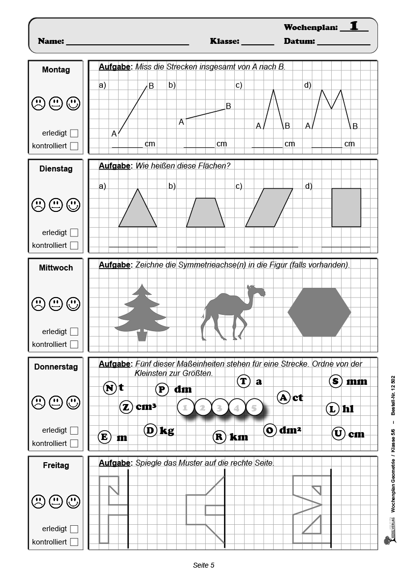 Wochenplan Geometrie / Klasse 5-6