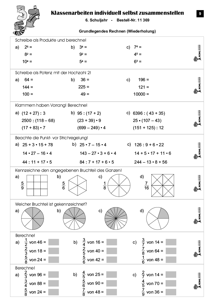 Klassenarbeiten MATHE / Klasse 6