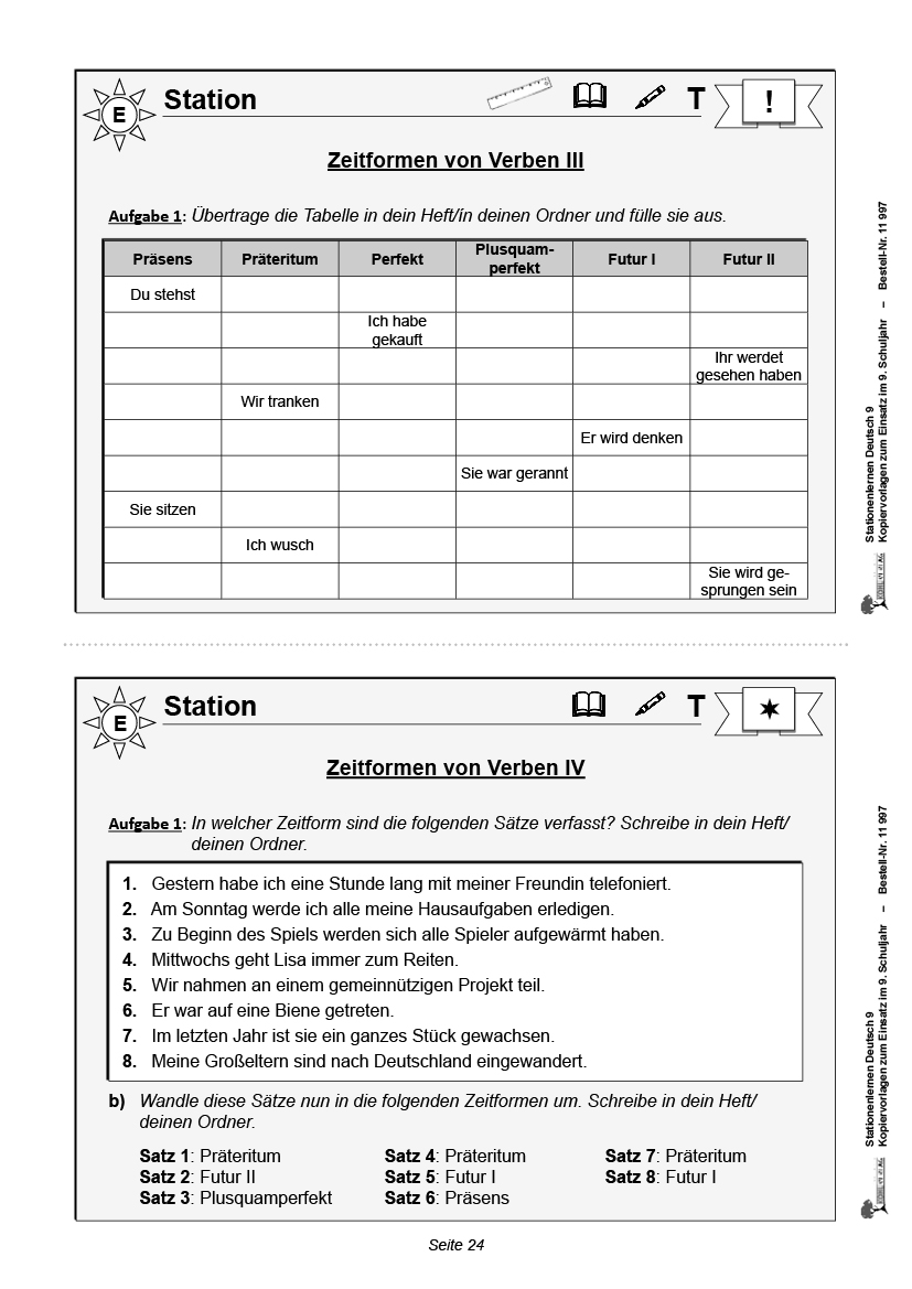 Stationenlernen Deutsch / Klasse 9