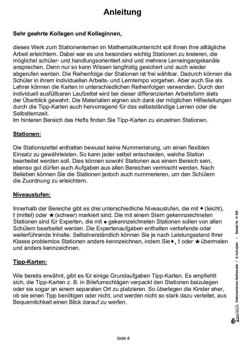 Stationenlernen Mathe / Klasse 9