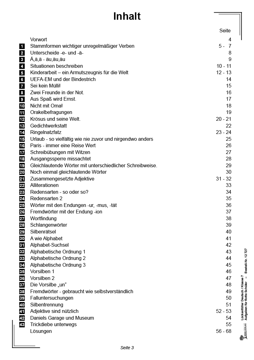 Lückenfüller Deutsch / Klasse 7