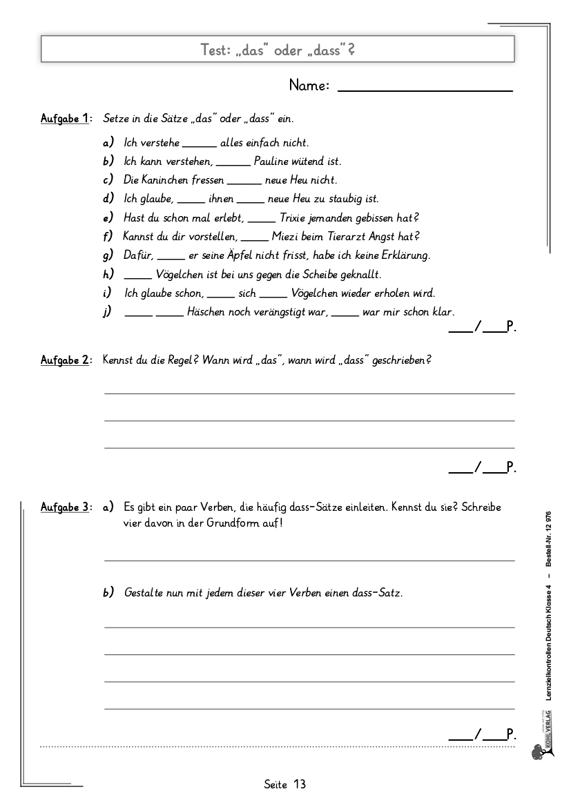 Lernzielkontrollen DEUTSCH / Klasse 4