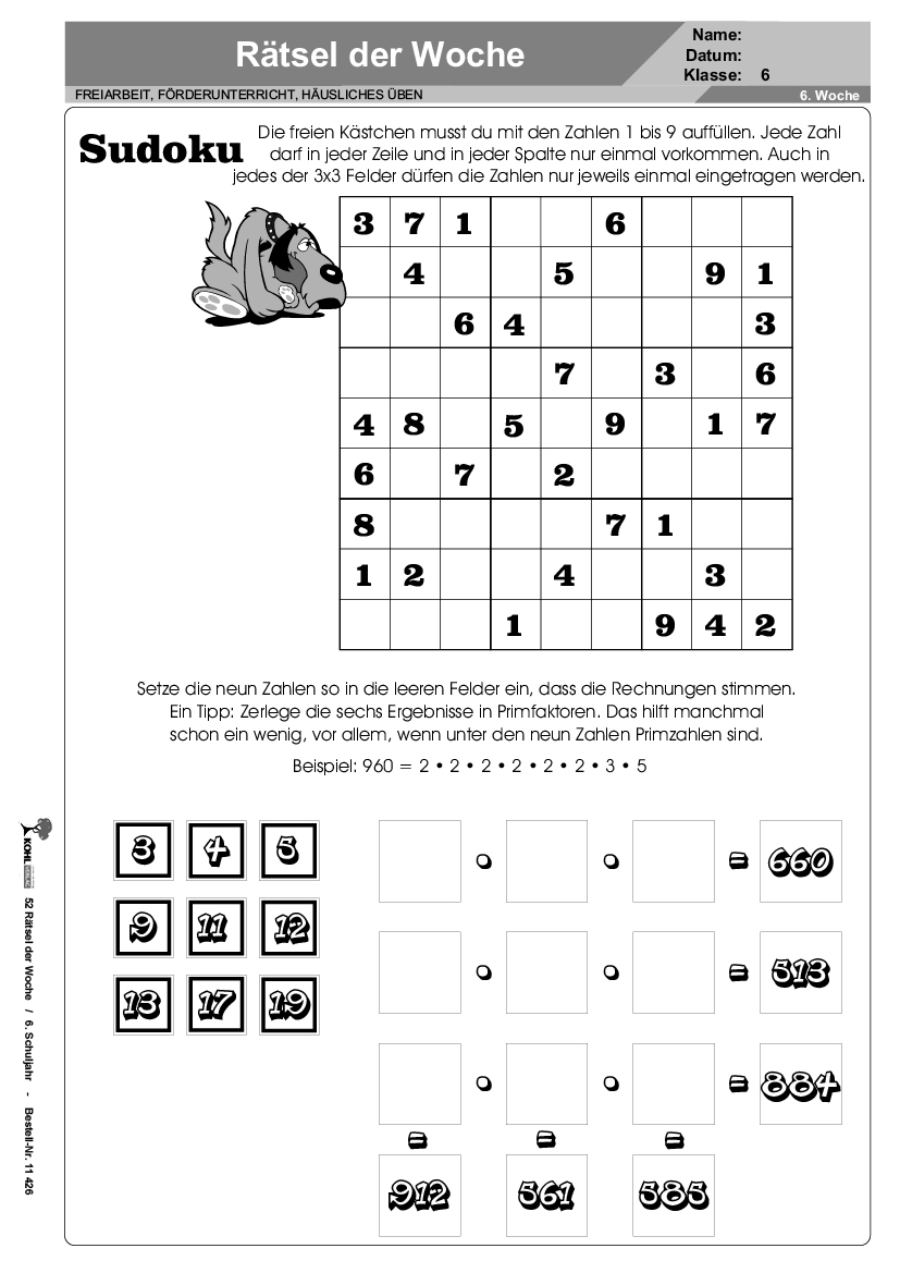 52 Rätsel der Woche / Klasse 6