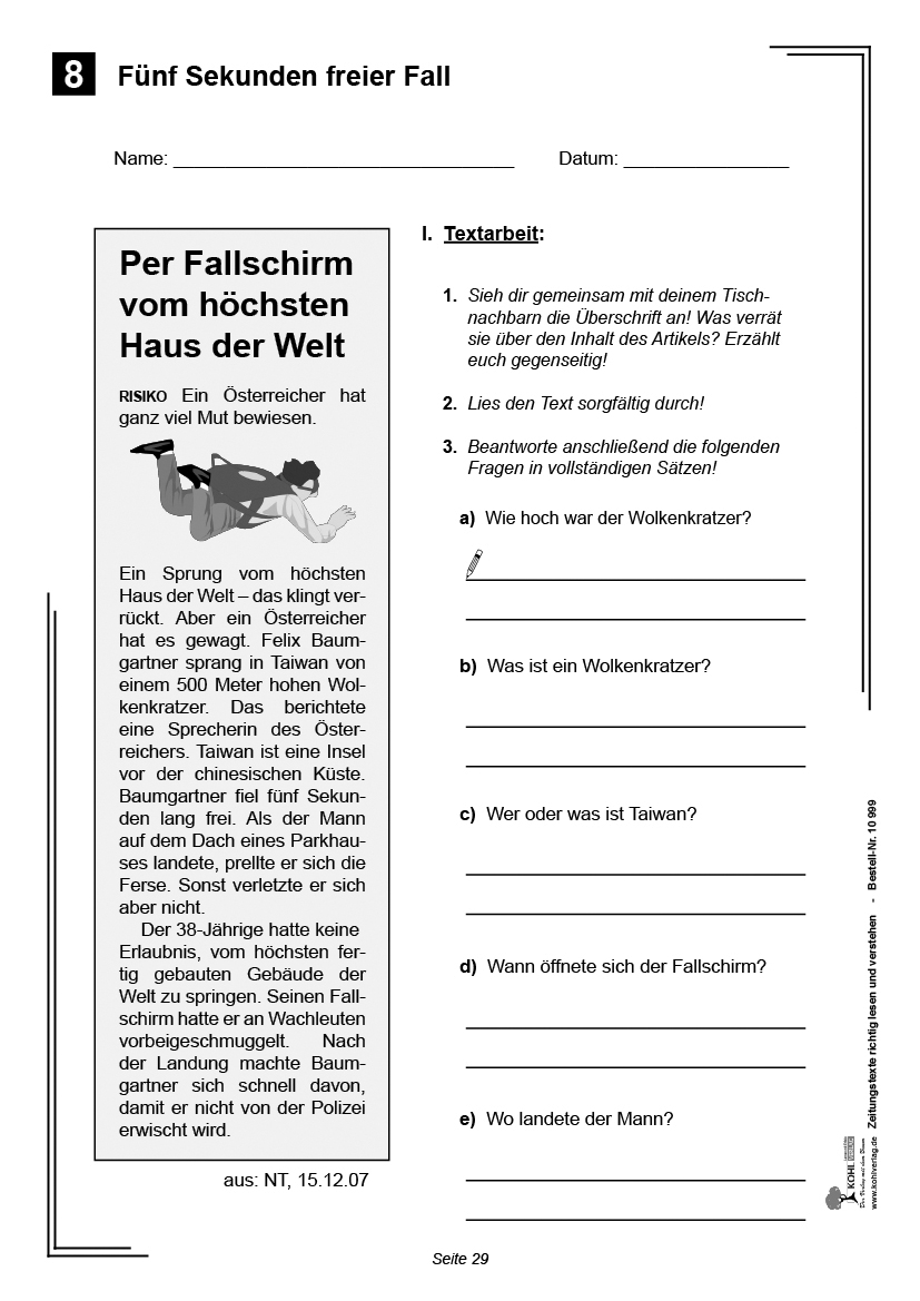 Zeitungstexte richtig lesen und verstehen