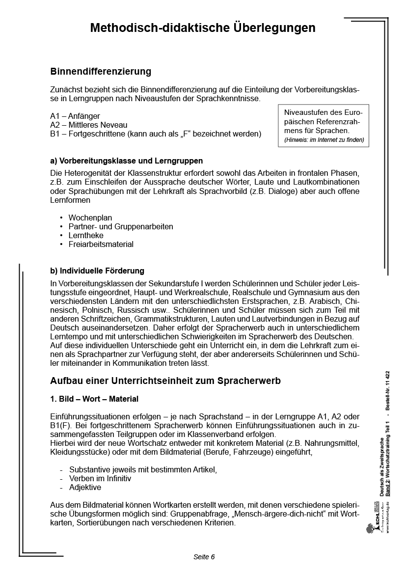 Deutsch als Zweitsprache in Vorbereitungsklassen II