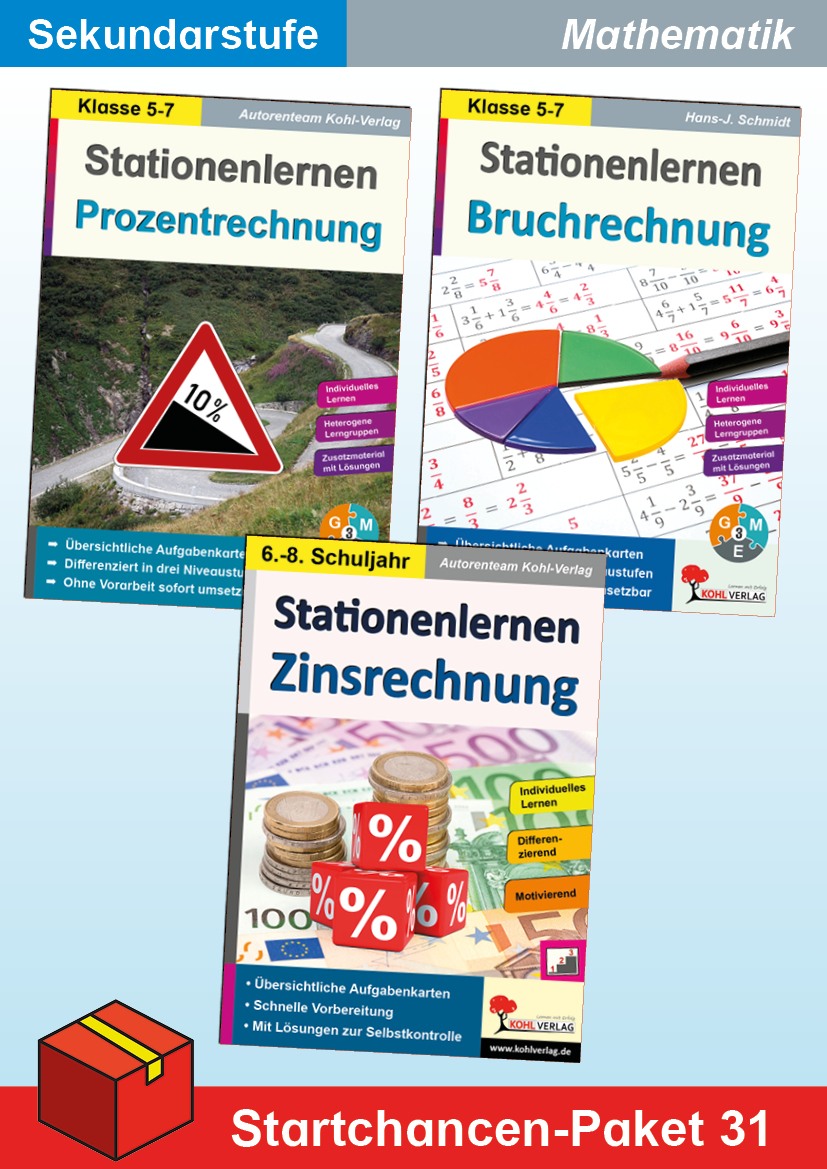 Startchancen-Paket 31 (Mathematik SEK): Stationenlernen Prozent-, Zins- & Bruchrechnung