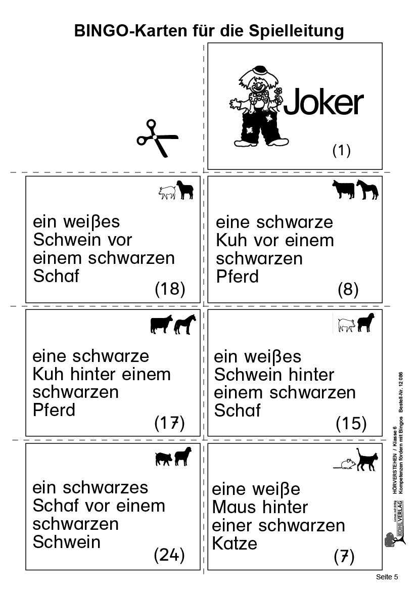 Hörverstehen-Bingo / Klasse 6